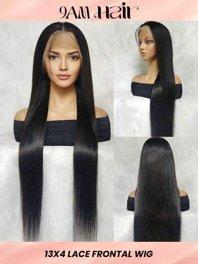 Transparent Spets Rak 13 X 4 Spets Front Människohår Peruker För Kvinnor Med Baby Hår Långt Förplockat Handgjord Naturlig Svart Färg 180 Densitet 22-28 Inch