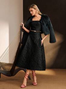 MOTF PREMIUM JACQUARD ZIPPER BACK TUBE DRESS - Black - View 8