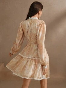 Anewsta Váy dài tay chữ A họa tiết hoa màu vàng thời trang cho kỳ nghỉ lãng mạn dành cho nữ, trang phục xuân hè, thích hợp cho ngày lễ tình nhân, đêm hẹn hò - Nhiều màu - Xem 2