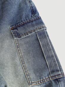 SHEIN Tween Girls' Y2K Fashion Vintage Washed Multi-Pocket Pleated Distressed Cargo Jeans Baggy Wide Leg Pants, Tween Girl Fall Winter Clothes Back To School Streetwear Outfits - Medium Wash - View 4