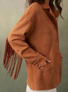 WESTFADE 西部仿麂皮前纽扣流苏长袖工作夹克 - 纳什维尔服装 - 鏽棕色 - 查看 2