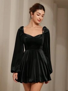 Aveloria Rosie Elegant Vintage Sweetheart Neck Bow Design Velvet Burgundy Peplum Hem Women Dress