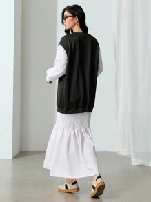 EastFlair 女士拼色拼接二合一休闲连衣裙，适合日常穿着 - 黑與白 - 查看 2