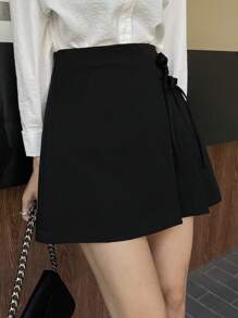 DAZY 女士侧系带百褶拼布裙