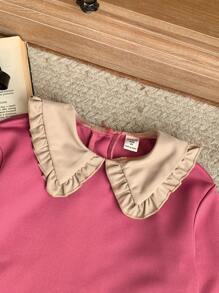 Blossori Conjunto de 2 piezas de sudadera suelta de estilo francés rosa elegante y falda plisada beige para niñas, para primavera/verano