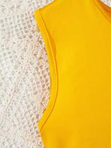 Solid Color Tank Top & Tropical Leaf Print Wide Leg Pants - Yellow - View 5