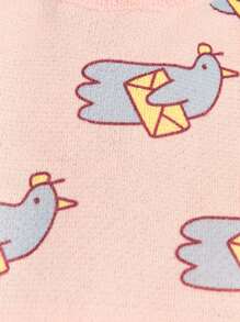 SHEIN Young Girls Winter Cute Bird Printed Elastic Waist A-Line Knit Skirt, Pink - Pink - View 4