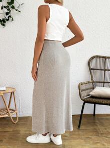 SHEIN 2pcs/Set Solid Color Round Neck Tank Top And Adjustable Waist Drawstring Figure-Hugging Maternity Skirt