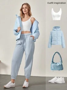 GLOWMODE 日常羊毛舒适宽松可调节抽绳腰部基本款慢跑裤带侧袋日常休闲