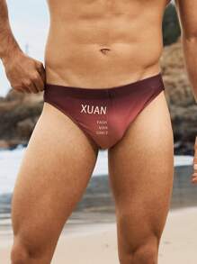 Manfinity Swimmode Men's Gradient Letter Print Triangle Swimming Trunks Men Swim Trunks - Brown - View 4