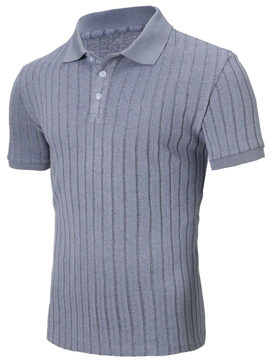 Manfinity Homme Men's Button-Front Short Sleeve Ribbed Casual Tee, Daily Wear - Dusty Purple - View 1