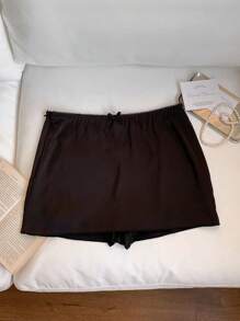 Comfortcana Women's Solid Color Casual Bow Decor Mini Skirt - Black - View 5