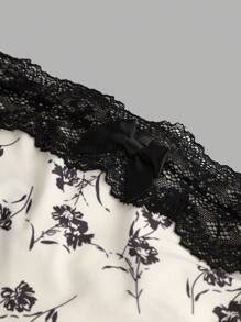 SHEIN Girlism Teenager Mädchen Sommer Urlaub Lässig Aprikose & Schwarz Blume Muster Spitze Plissee Schleife Ärmelloses Top