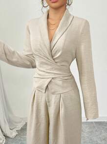 Firerie Bộ đồ hai mảnh gồm áo choàng tay dài cổ chữ V màu kaki và quần ống rộng siêu nhỏ cho nữ, Bộ đồ hai mảnh thời trang xuân hè thu, Bộ đồ hai mảnh quần kaki, Bộ đồ hai mảnh kiểu áo khoác blazer cổ choàng., Bộ đồ hai mảnh cho nữ, Bộ đồ hai mảnh cho nữ, Bộ quần dài cho nữ, Bộ đồ đi làm hai mảnh, Trang phục đi làm/Thanh lịch/Ngày nhà giáo/Trang phục công sở, Tốt nghiệp, Trang phục giáo viên cho nữ, Trở lại trường học - Màu Khaki - Xem 2