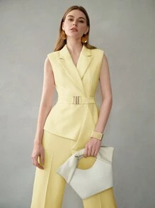 MOTF PREMIUM ASYMMETRICAL HEM PEAK LAPEL WAISTCOAT