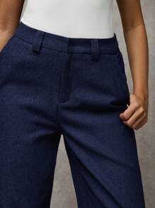 SHEIN BAE Damen graue einfarbige Twill-Gewebe Knopftasche einfache Lange Hose mit niedriger Taille, geeignet für lässige Pendlerwege, modische Streetwear, Vintage-Stil, Bürokleidung