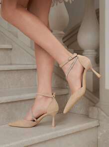 CUCCOO CHICEST Damesmode Abrikoos Strass Enkelband Puntige Neus Stiletto Hoge Hak, Elegant Voor Woon-werkverkeer, Daten, Feesten En Winkelen