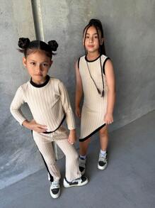 Tween Girl' Casual Patchwork Asymmetrical Hem Fitted Dress