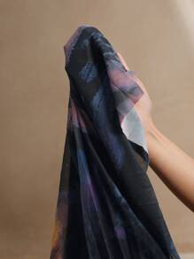 Anewsta Váy len dệt kim in họa tiết nhuộm loang cổ chữ V hở vai dây mảnh thời trang mùa xuân cho nữ dài tay xếp ly đính đá sang trọng - Màu xanh lam - Xem 8