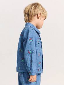 SHEIN Young Boys' Blue Denim Effect Twill Windbreaker Jacket - Blue - View 6