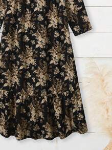 EMERY ROSE Women Crew Neck Long Sleeve All-Over Floral Print Casual Long Spring Dress - Multicolor - View 3