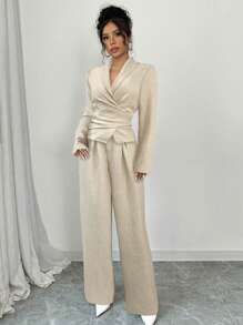 Firerie Bộ đồ hai mảnh gồm áo choàng tay dài cổ chữ V màu kaki và quần ống rộng siêu nhỏ cho nữ, Bộ đồ hai mảnh thời trang xuân hè thu, Bộ đồ hai mảnh quần kaki, Bộ đồ hai mảnh kiểu áo khoác blazer cổ choàng., Bộ đồ hai mảnh cho nữ, Bộ đồ hai mảnh cho nữ, Bộ quần dài cho nữ, Bộ đồ đi làm hai mảnh, Trang phục đi làm/Thanh lịch/Ngày nhà giáo/Trang phục công sở, Tốt nghiệp, Trang phục giáo viên cho nữ, Trở lại trường học - Màu Khaki - Xem 7