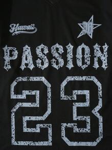 ROMWE MEN Prep Men's Spring/Summer Mesh Panel College Style T-Shirt - Black - View 4