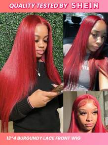 13*4 Transparent Lace Front 22-28inch Burgundy Straight Human Hair Wigs With Baby Hair Pre Plucked For Women - SBUG - View 2