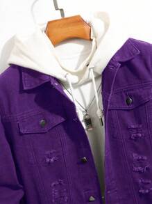 Manfinity LEGND Men's Autumn Long Sleeve Ripped Single-Breasted Casual Denim Jacket - Purple - View 4