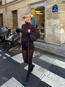 SHEIN Essnce Dames effen kleur lange mouwen trui, minimalistische mode en casual voor dagelijks gebruik