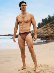 Manfinity Swimmode Men's Gradient Letter Print Triangle Swimming Trunks Men Swim Trunks - Brown - View 6