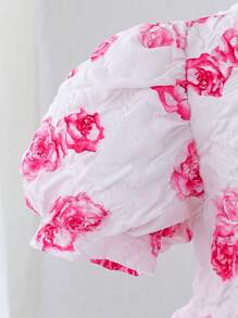 Young Girls Floral Print Formal Dress, Princess Party Wedding Flower Girl Dress, Sweet Birthday Outfit For Summer Event - Red - View 4