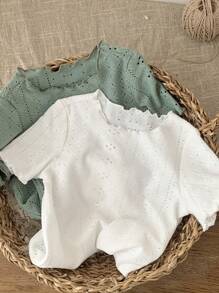 SHEIN 2 stuks/set babymeisje schattige gebreide romperset met korte mouwen