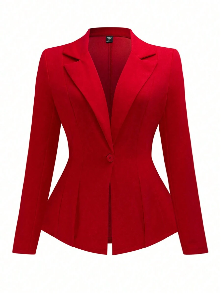 EMERY ROSE Plus Size Elegant Solid Color Fitted Blazer For New Year Clothes Graduation,Back To School,Teacher Outfits For Women Fall Cloth For Women Autumn - Red - View 1