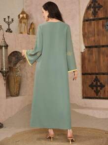 Al Najma 优雅休闲刺绣喇叭袖长裙，端庄的长袍 - 薄荷綠 - 查看 2
