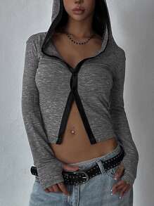 DAZY Street Style Color Block Hooded Slim Fit Women T-Shirt