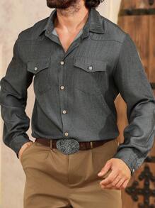 Manfinity Homme Herren Herbst Einfachknopf Lässig Pockets Langarm Hemd