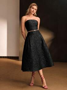 MOTF PREMIUM JACQUARD ZIPPER BACK TUBE DRESS - Black - View 1