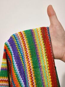 Slaydiva Sexy Casual Holiday Beach Multi-Color Stripe Texture Halter Neck Mini Dress - Multicolor - View 8