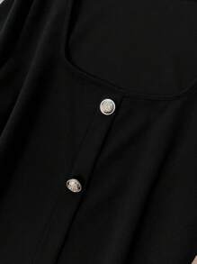 SHEIN Clasi 大码女式纯色长袖优雅方领情人节连衣裙