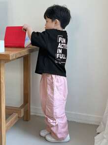 DAZY 2pcs/Set Toddler Boys Letter Print Round Neck Short Sleeve Tee And Long Pants Outfit - Black - View 8