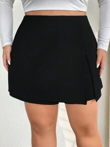 SHEIN CURVE+ CURVE PLUS /Valentinstag/Große Größen einfarbiger geteilter Skort, Valentinstag, Rose, Herz, Polka Dot, Liebe, Lippe, Amor, 3D Blume - Schwarz - Übersicht 3