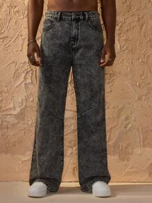 Forever 21 Quần Jeans Baggy Hông Rộng Cho Nam Màu Xám Đậm Đã Giặt - màu đen - Xem 4