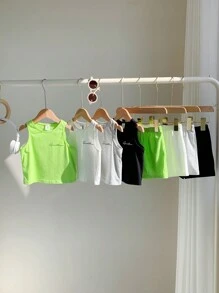 SHEIN Leap Crew 8pcs/Set Baby Boy/Girl Cute Summer Casual Sports Knit Solid Color & Letter Print Vests & Shorts Basic Outfits Set - Multicolor - View 5