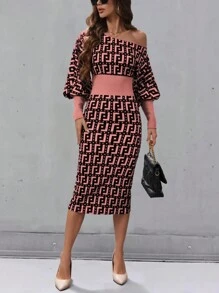 SHEIN Clasi Women's Shoulder Splice Design Dress - Dusty Pink - View 5