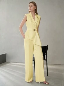 MOTF PREMIUM ASYMMETRICAL HEM PEAK LAPEL WAISTCOAT
