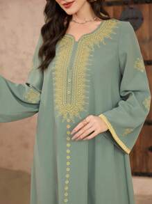 Al Najma 优雅休闲刺绣喇叭袖长裙，端庄的长袍 - 薄荷綠 - 查看 3