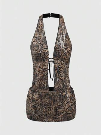 [Gyaru] Abito mini attillato con paillettes e schiena scoperta da donna per feste