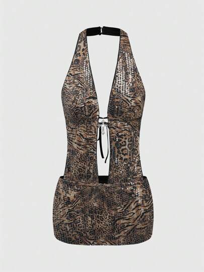 [Gyaru] Sequin Sexy Backless Bodycon Mini Party Dress For Women