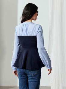 EastFlair Camisa de manga larga a rayas de bloques de color para mujer